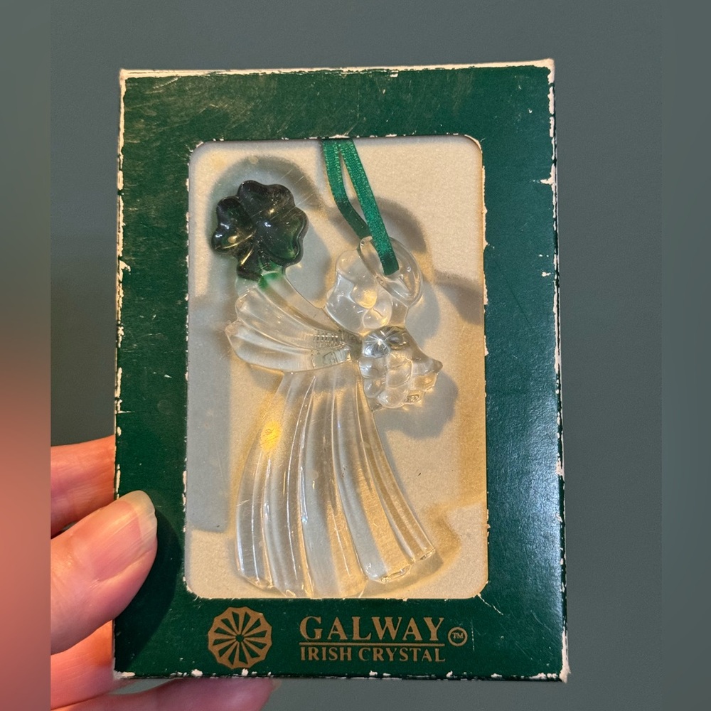 Galway Irish Crystal Angel Ornament with Green Shamrock